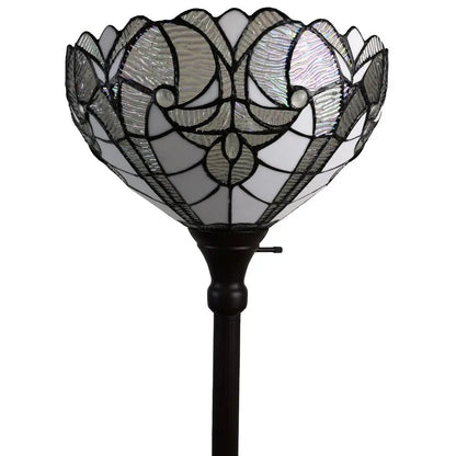 62" Brown Torchiere Floor Lamp With White Tiffany Style Glass Dome Shade HomeRoots