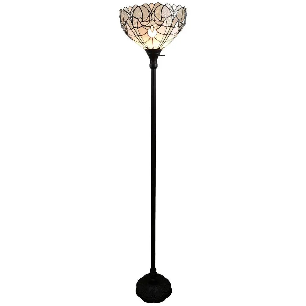 62" Brown Torchiere Floor Lamp With White Tiffany Style Glass Dome Shade HomeRoots
