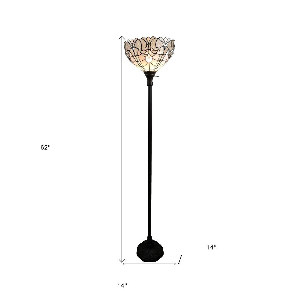 62" Brown Torchiere Floor Lamp With White Tiffany Style Glass Dome Shade — view 6