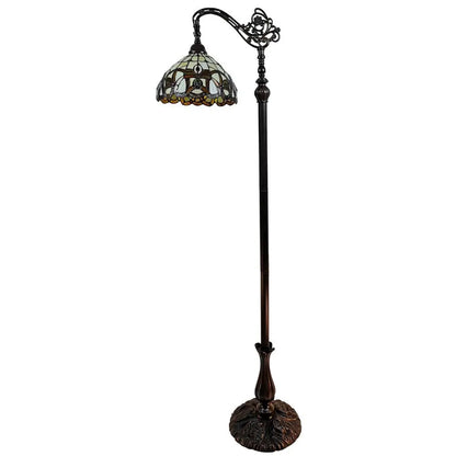 62" Brown Metal Arched Floor Lamp With Amber and Red Flowers Stained Glass Shade HomeRoots