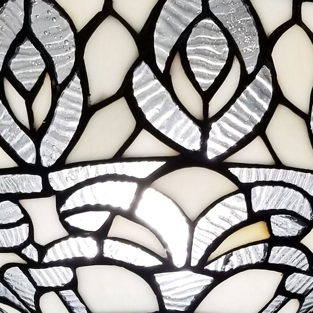 62" Brown And White Torchiere Floor Lamp With White Peacock Feather Glass Dome Shade HomeRoots
