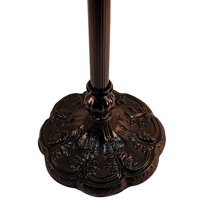 62" Brown And White Torchiere Floor Lamp With White Peacock Feather Glass Dome Shade