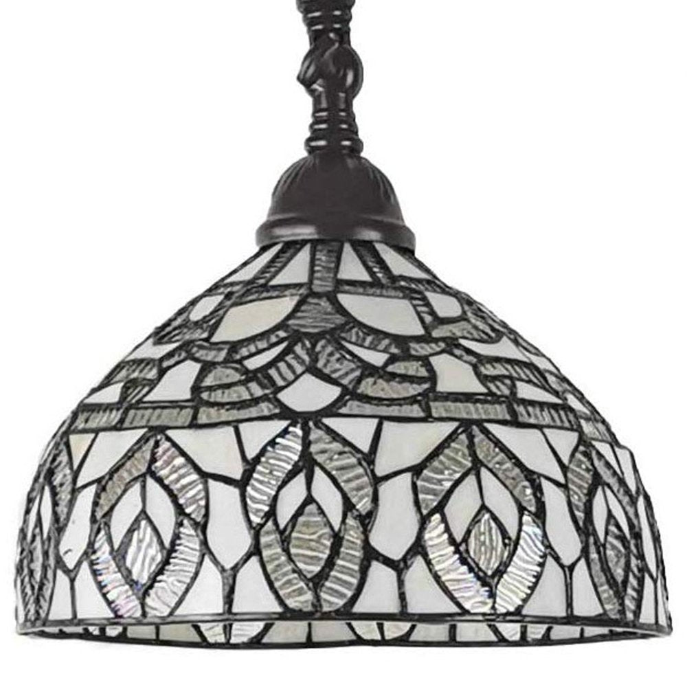 62" Brown And White Torchiere Floor Lamp With White Peacock Feather Glass Dome Shade HomeRoots