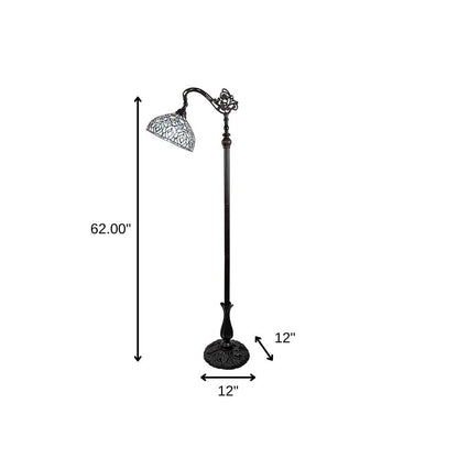 62" Brown And White Torchiere Floor Lamp With White Peacock Feather Glass Dome Shade HomeRoots