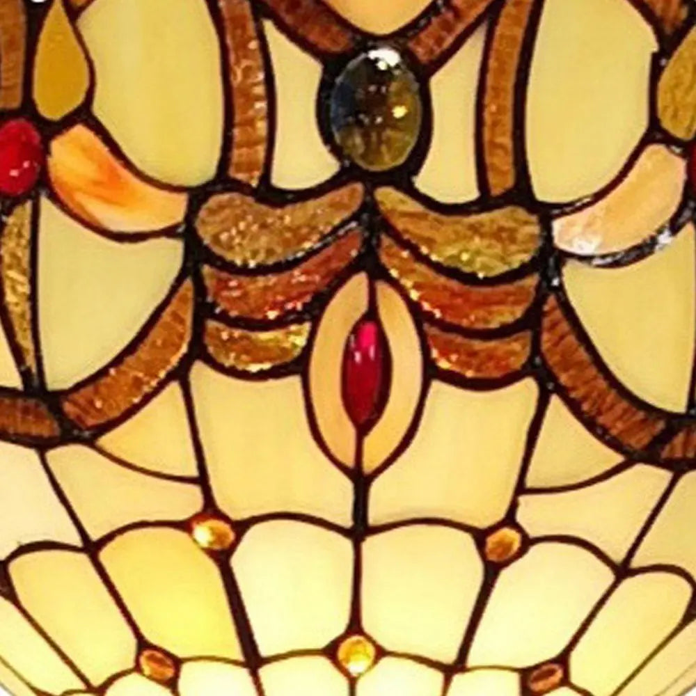 62" Beige Torchiere Floor Lamp With Red And White Flowers Glass Dome Shade HomeRoots