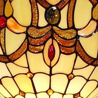 62" Beige Torchiere Floor Lamp With Red And White Flowers Glass Dome Shade HomeRoots