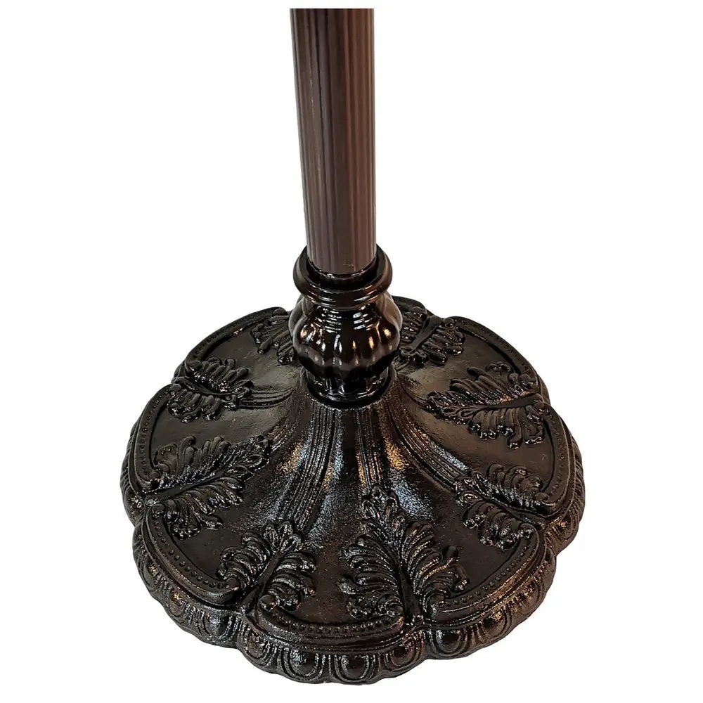 62" Beige Torchiere Floor Lamp With Red And White Flowers Glass Dome Shade HomeRoots