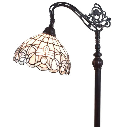 62" Brown And White Torchiere Floor Lamp With White Flowers Glass Dome Shade HomeRoots