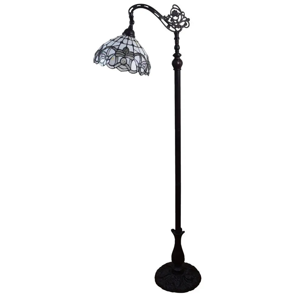 62" Brown And White Torchiere Floor Lamp With White Flowers Glass Dome Shade HomeRoots