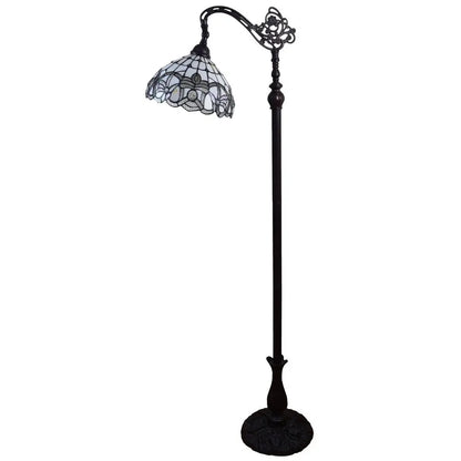 62" Brown And White Torchiere Floor Lamp With White Flowers Glass Dome Shade HomeRoots