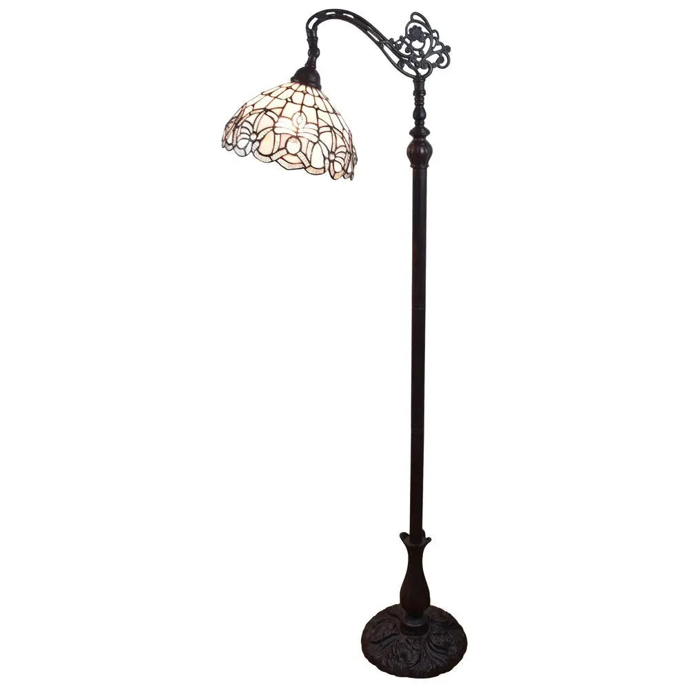62" Brown And White Torchiere Floor Lamp With White Flowers Glass Dome Shade HomeRoots