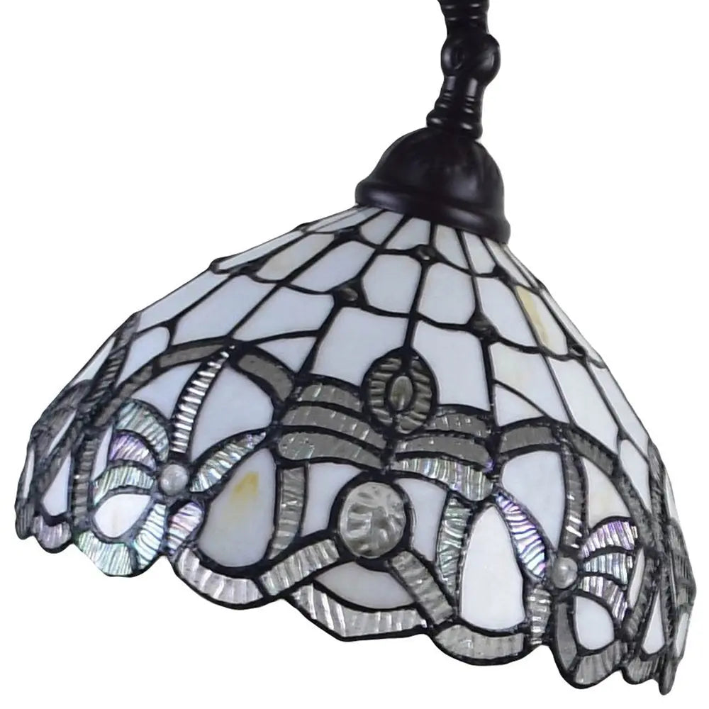 62" Brown And White Torchiere Floor Lamp With White Flowers Glass Dome Shade HomeRoots