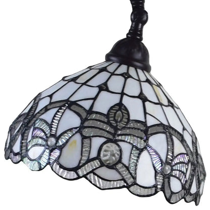 62" Brown And White Torchiere Floor Lamp With White Flowers Glass Dome Shade HomeRoots