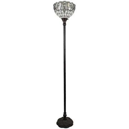 72" Brown And White Torchiere Floor Lamp With White Flowers Glass Dome Shade HomeRoots