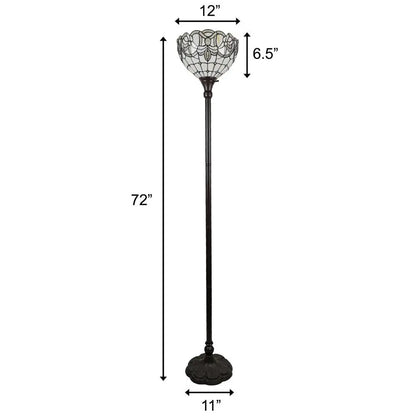72" Brown And White Torchiere Floor Lamp With White Flowers Glass Dome Shade HomeRoots