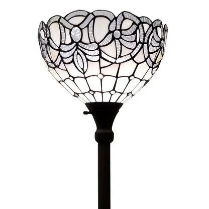 72" Brown And White Torchiere Floor Lamp With White Flowers Glass Dome Shade HomeRoots