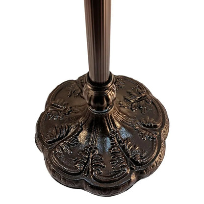 63" Beige Metal Two Light Torchiere Floor Lamp With Red And White Flowers Glass Drum Shade HomeRoots