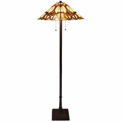 62" Beige Two Light Floor Lamp With Brown And White Glass Cone Shade HomeRoots