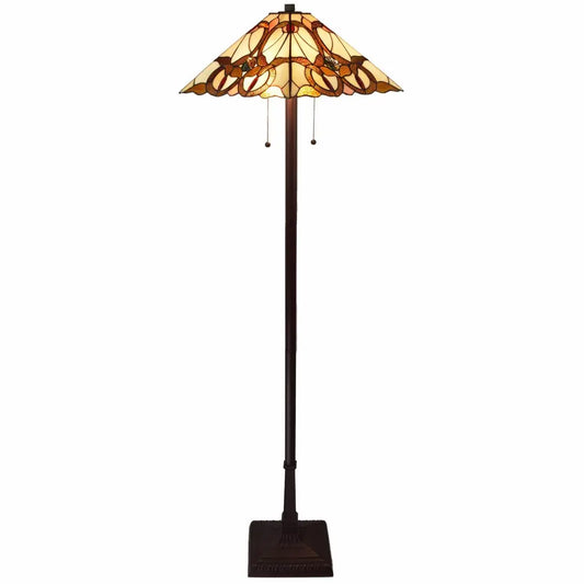 62" Beige Two Light Floor Lamp With Brown And White Glass Cone Shade HomeRoots