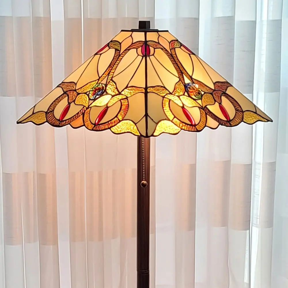 62" Beige Two Light Floor Lamp With Brown And White Glass Cone Shade HomeRoots
