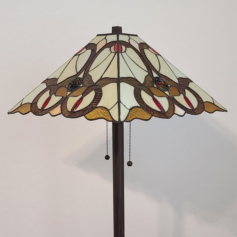 62" Beige Two Light Floor Lamp With Brown And White Glass Cone Shade HomeRoots