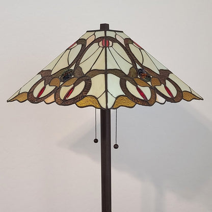 62" Beige Two Light Floor Lamp With Brown And White Glass Cone Shade HomeRoots