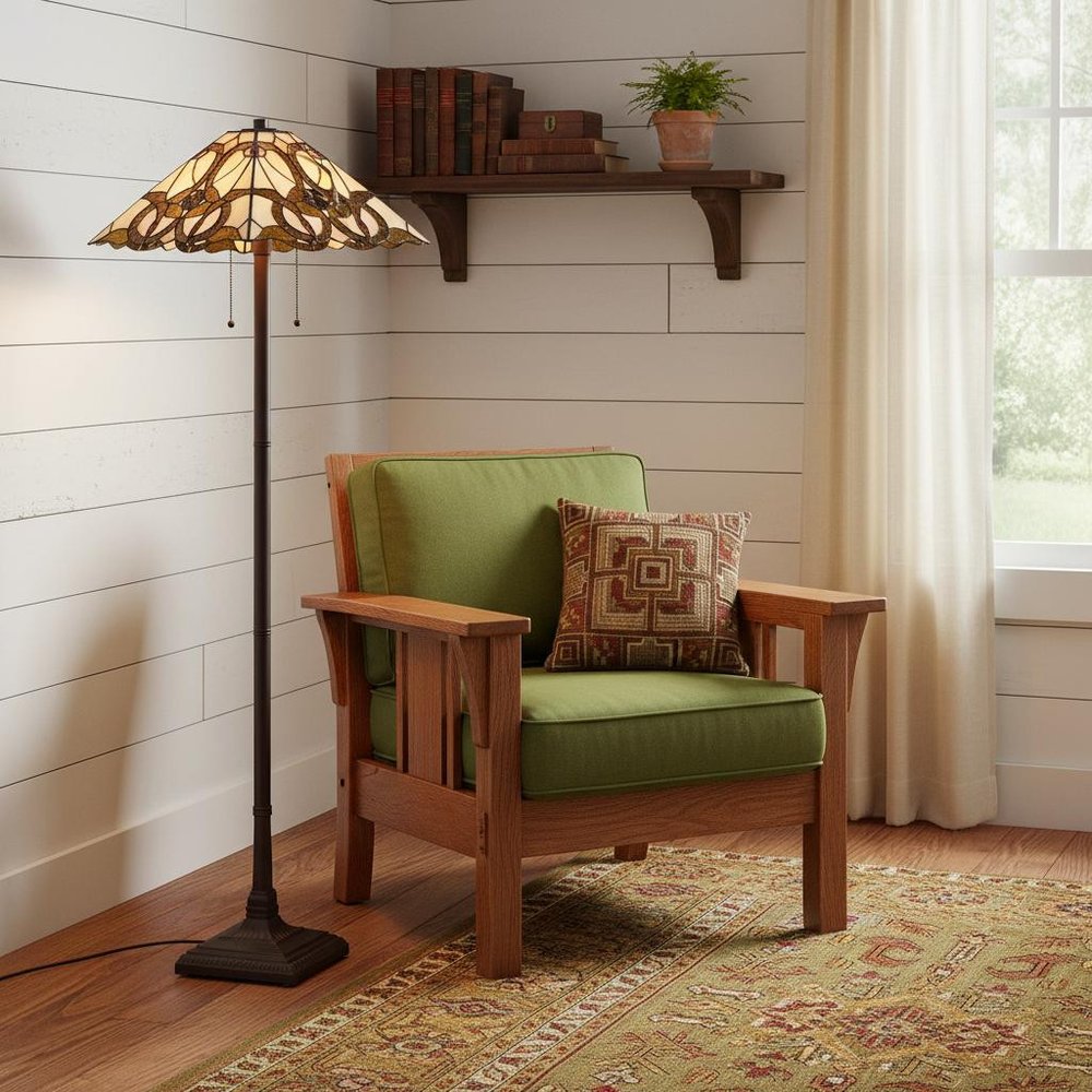 62" Beige Two Light Floor Lamp With Brown And White Glass Cone Shade HomeRoots