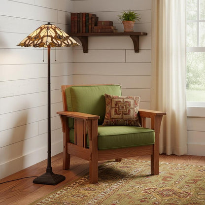 62" Beige Two Light Floor Lamp With Brown And White Glass Cone Shade HomeRoots