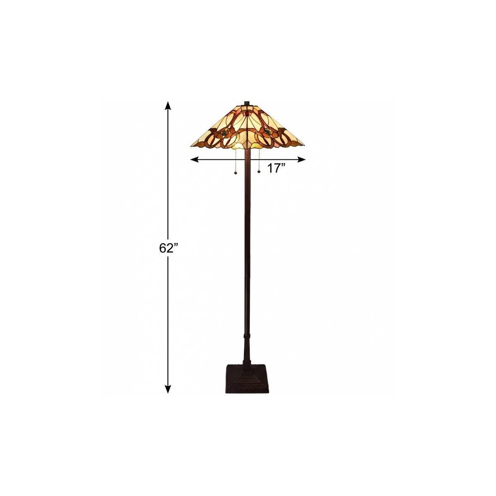 62" Beige Two Light Floor Lamp With Brown And White Glass Cone Shade HomeRoots