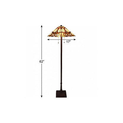 62" Beige Two Light Floor Lamp With Brown And White Glass Cone Shade HomeRoots