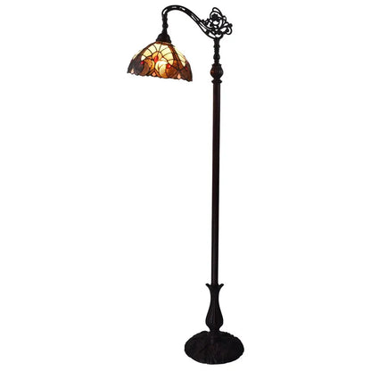 62" Beige Torchiere Floor Lamp With Brown And White Flowers Glass Dome Shade HomeRoots