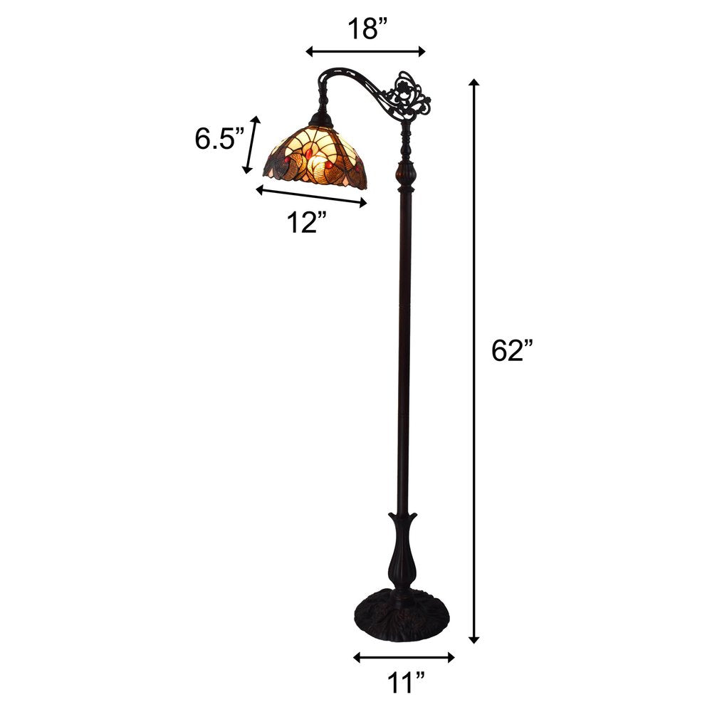 62" Beige Torchiere Floor Lamp With Brown And White Flowers Glass Dome Shade HomeRoots