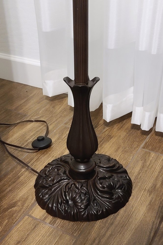 62" Beige Torchiere Floor Lamp With Brown And White Flowers Glass Dome Shade HomeRoots