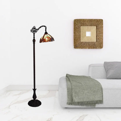 62" Beige Torchiere Floor Lamp With Brown And White Flowers Glass Dome Shade HomeRoots