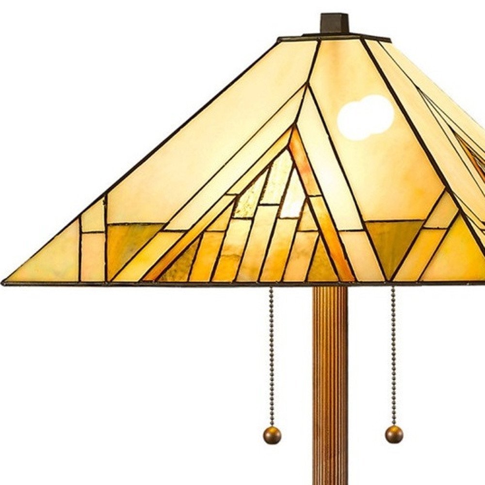 62" Brown Two Light Beige And Brown Geometric Stained Glass Floor Lamp HomeRoots