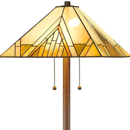 62" Brown Two Light Beige And Brown Geometric Stained Glass Floor Lamp HomeRoots
