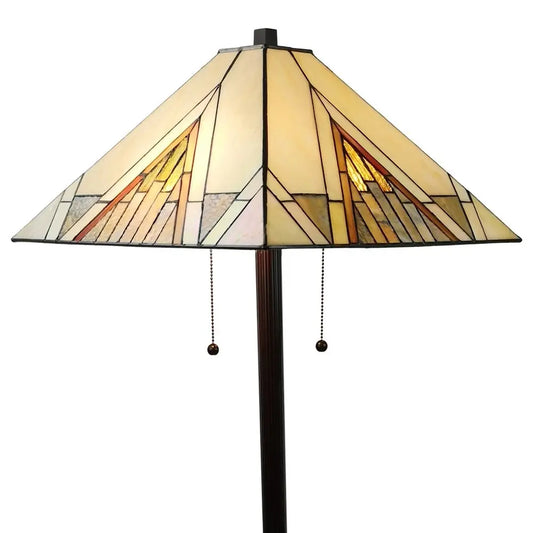 62" Brown Two Light Beige And Brown Geometric Stained Glass Floor Lamp HomeRoots