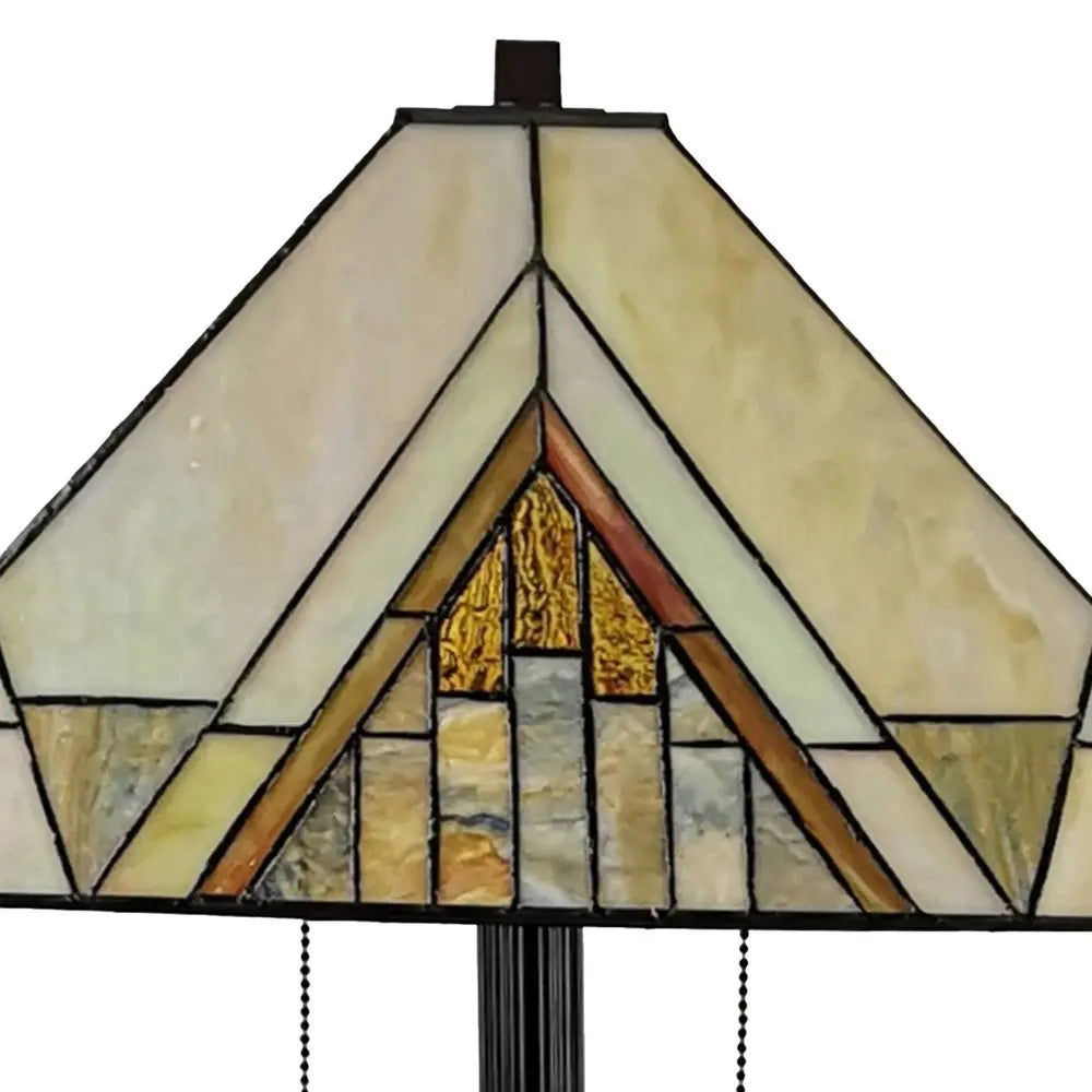 62" Brown Two Light Beige And Brown Geometric Stained Glass Floor Lamp HomeRoots
