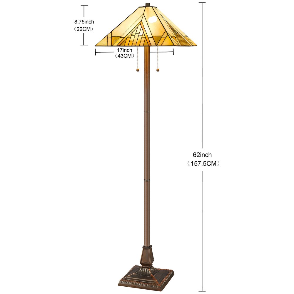 62" Brown Two Light Beige And Brown Geometric Stained Glass Floor Lamp HomeRoots