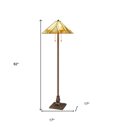 62" Brown Two Light Beige And Brown Geometric Stained Glass Floor Lamp HomeRoots
