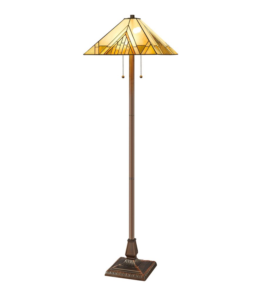 62" Brown Two Light Beige And Brown Geometric Stained Glass Floor Lamp HomeRoots
