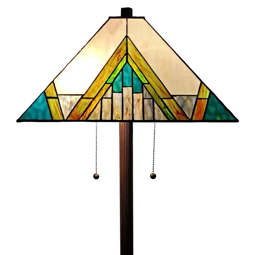 62" Two Light Tiffany Style Floor Lamp With Amber Blue And Green Stained Glass Shade HomeRoots
