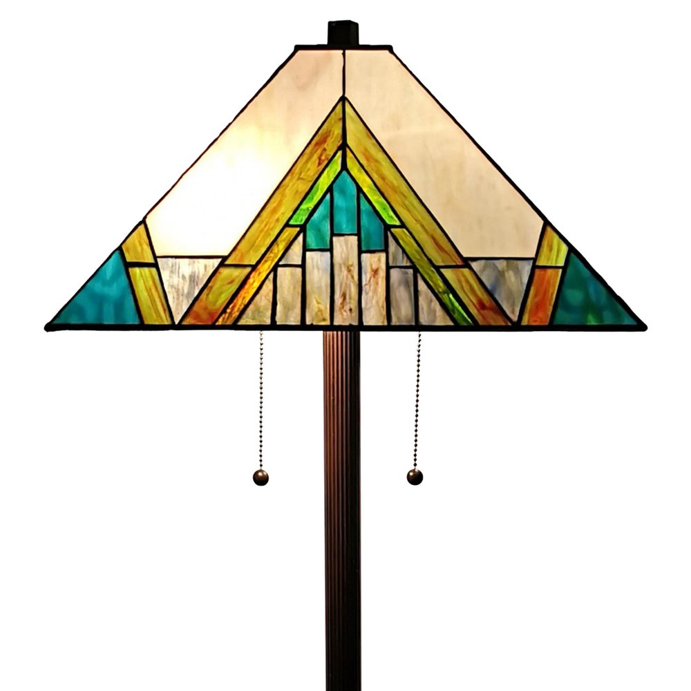 62" Two Light Tiffany Style Floor Lamp With Amber Blue And Green Stained Glass Shade — view 2