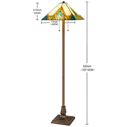 62" Two Light Tiffany Style Floor Lamp With Amber Blue And Green Stained Glass Shade HomeRoots