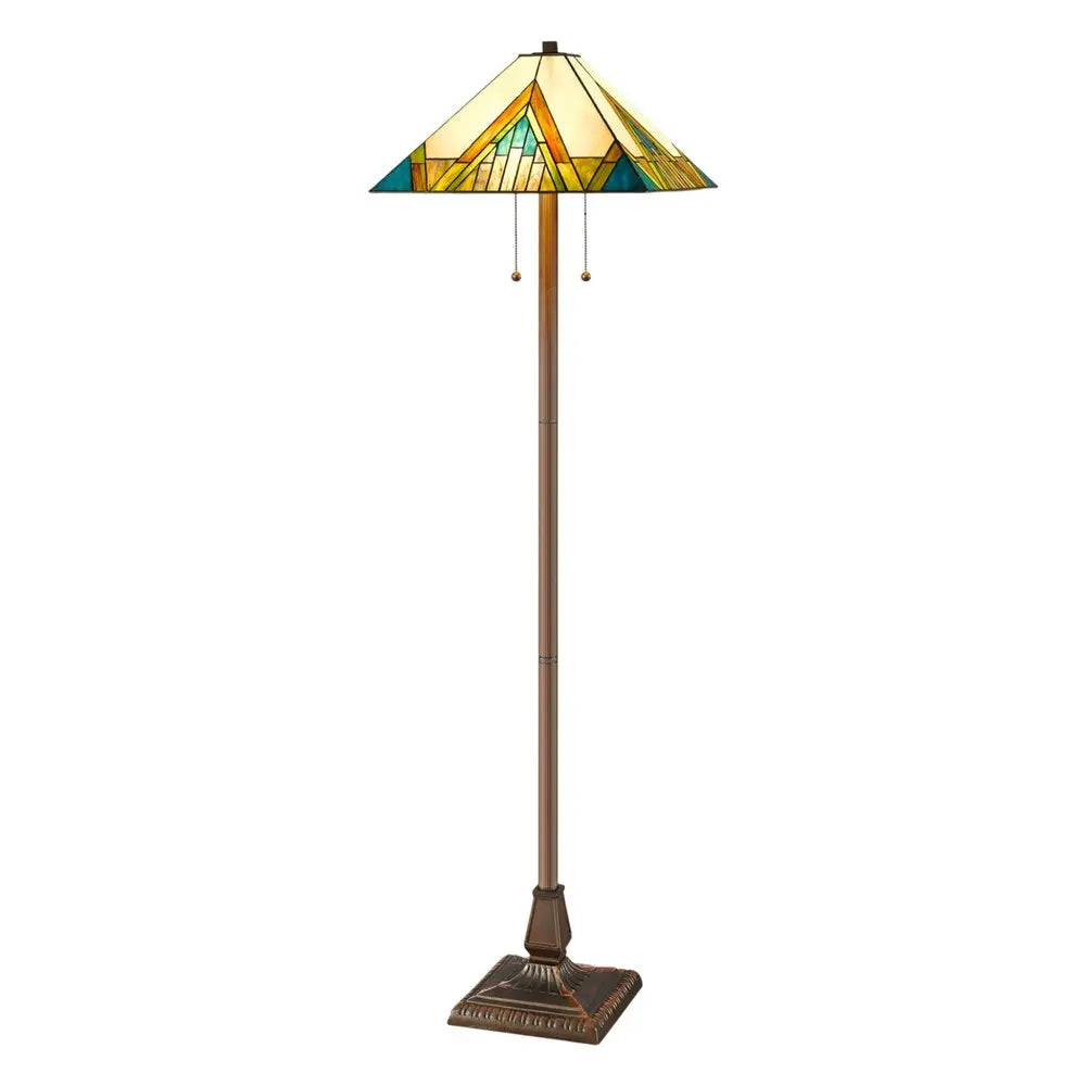 62" Two Light Tiffany Style Floor Lamp With Amber Blue And Green Stained Glass Shade HomeRoots