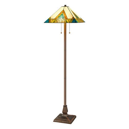 62" Two Light Tiffany Style Floor Lamp With Amber Blue And Green Stained Glass Shade HomeRoots