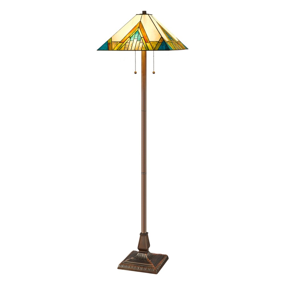 62" Two Light Tiffany Style Floor Lamp With Amber Blue And Green Stained Glass Shade — view 3