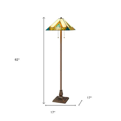 62" Two Light Tiffany Style Floor Lamp With Amber Blue And Green Stained Glass Shade HomeRoots