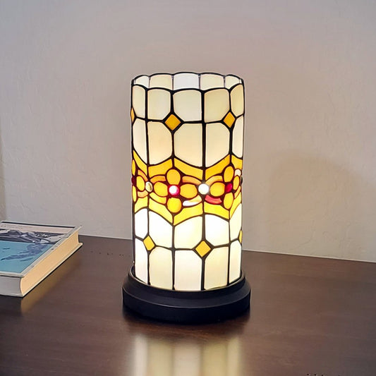 11" Brown and Beige Mosaic Tile Stained Glass Accent Lamp HomeRoots