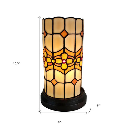11" Brown and Beige Mosaic Tile Stained Glass Accent Lamp HomeRoots